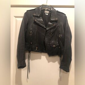 DKNY VINTAGE LEATHER MOTORCYCLE JACKET BLACK  Size-SMALL